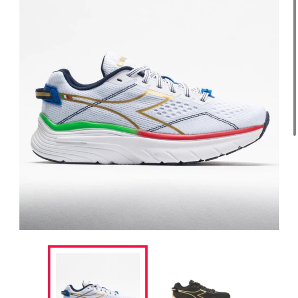 Diadora Equipe Atomo White, gold, Blue, and Green Running Sneakers